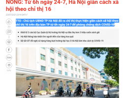 NÓNG: Từ 6h ngày 24-7, Hà Nội giãn cách xã hội theo chỉ thị 16